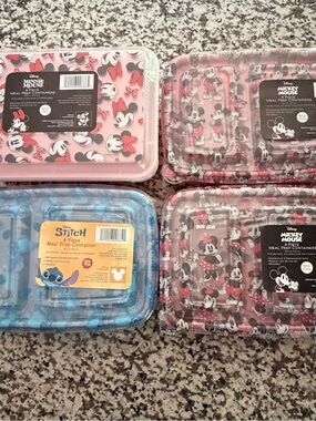 Disney Meal Prep Containers with Mickey, Minnie & Stitch - Pink, Red, Blue